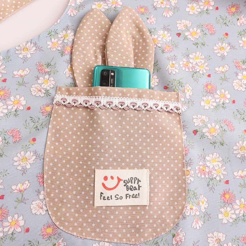 保育士 エプロン 花柄 ウサギ ポケット付き ガーリー保育士 エプロン ブルー ピンク