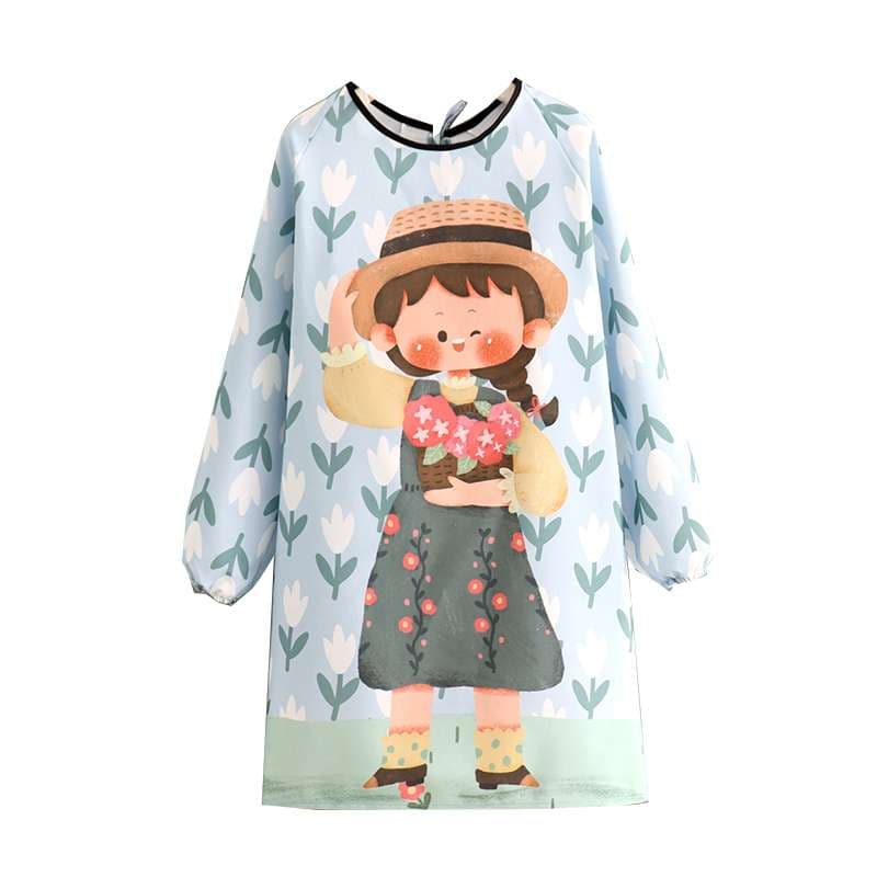 保育士 エプロン 花摘み 少女 ファンシー 保育士 エプロンドレス セット 袖付き ポケット付き ブルー