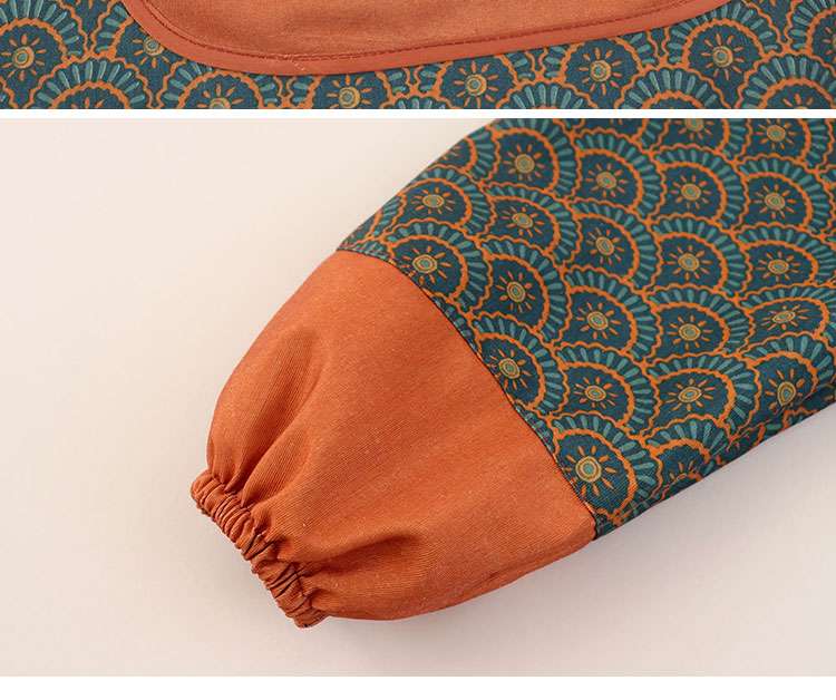 保育士 エプロンドレス 和風モダン柄 セット オレンジ ブルー