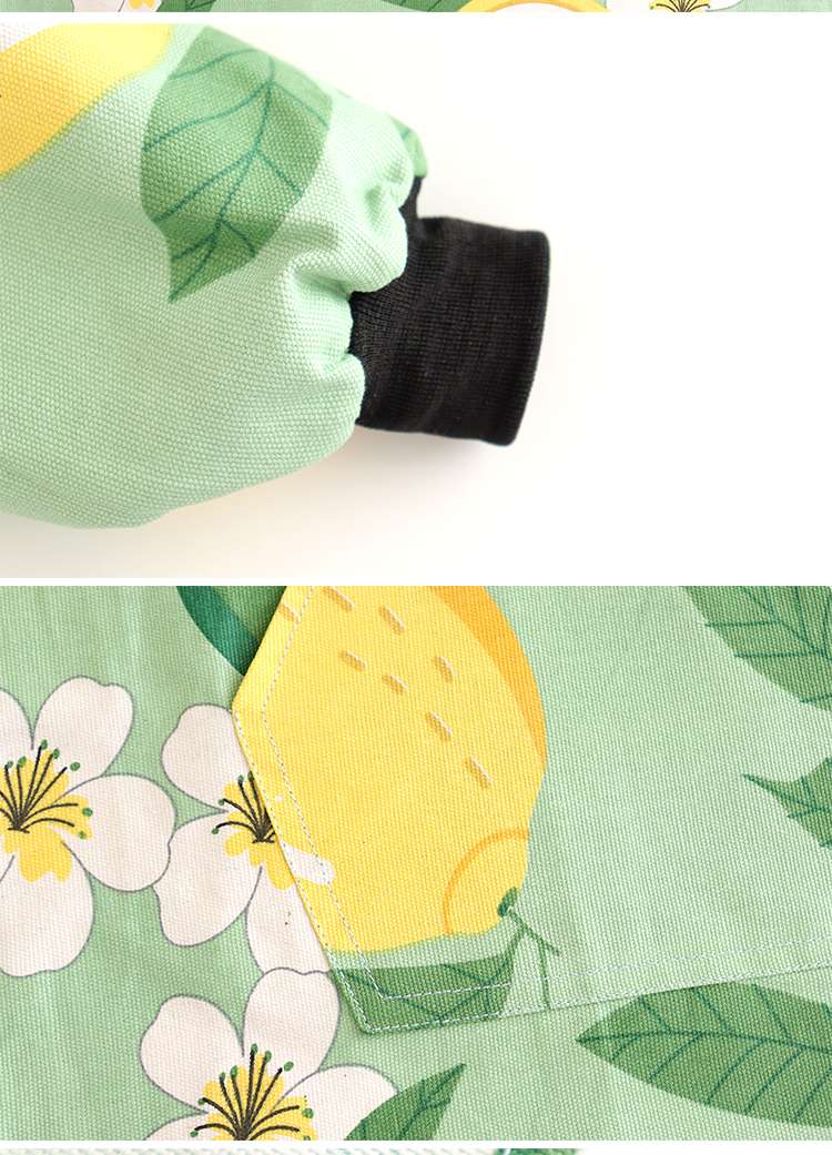 保育士 エプロン レモン柄 フルーツ フルーツガーデン 保育士 エプロンワンピース セット グリーン