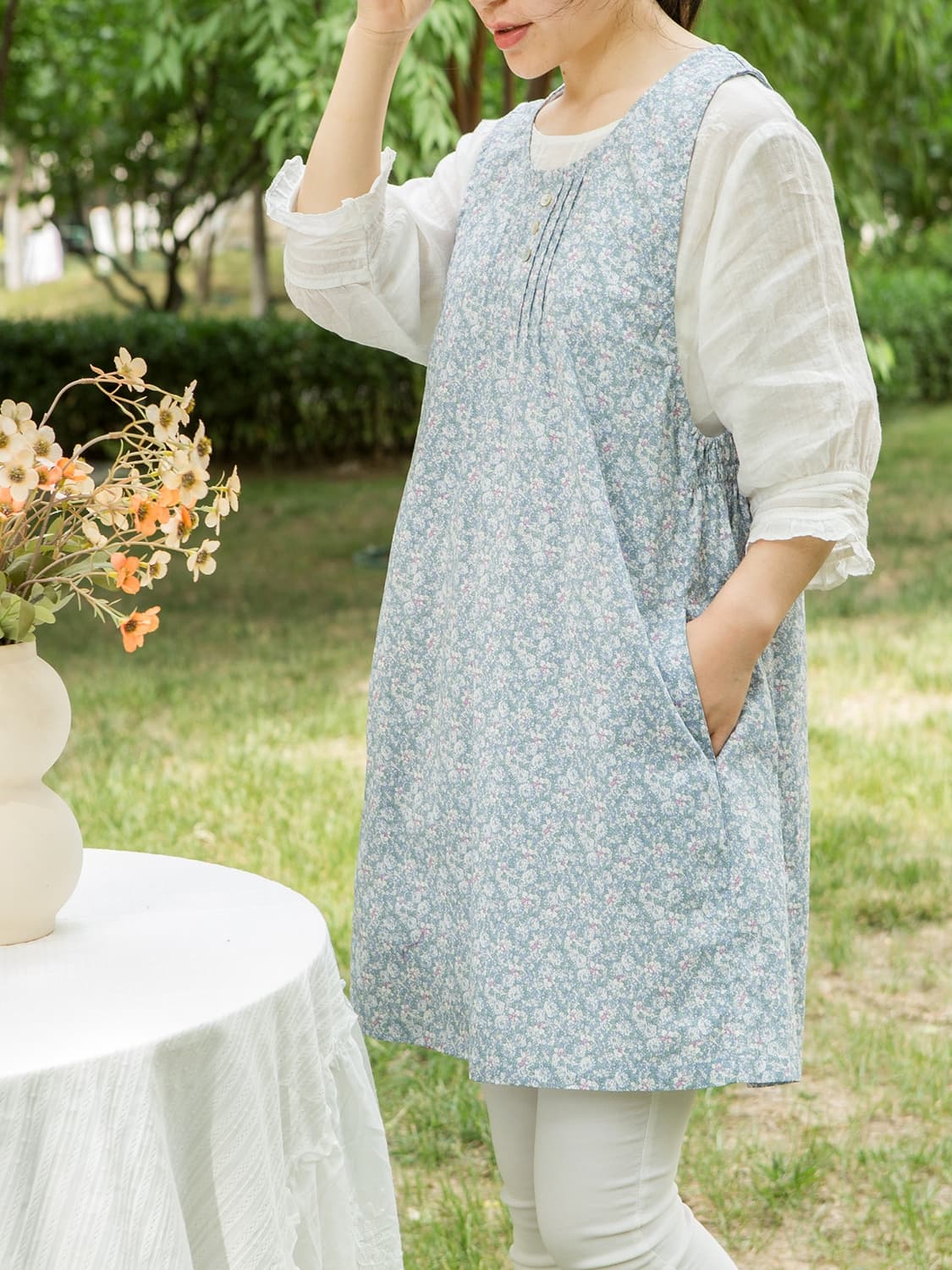 保育士 エプロン 花柄 フラワー