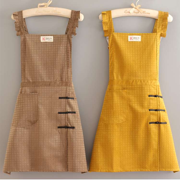 保育士 エプロン キッチン保育士 エプロン レトロ風フリル付き グリーン イエロー