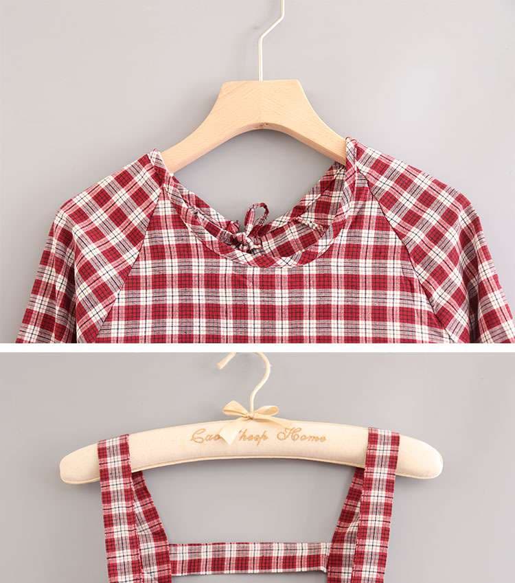 保育士 エプロン チェック柄 クマ ポケット 保育士 エプロンワンピース ブラック レッド