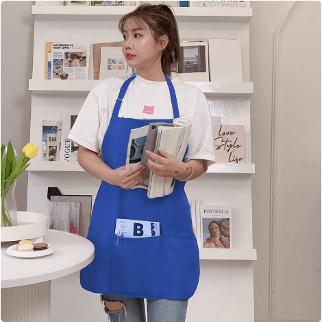 多機能ポケット付きカフェ風保育士 エプロン レッド ブルー ブラック