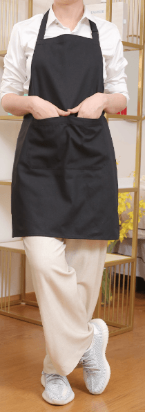  無地胸当て式シンプル保育士エプロン