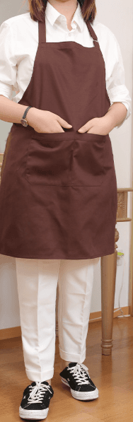  無地胸当て式シンプル保育士エプロン