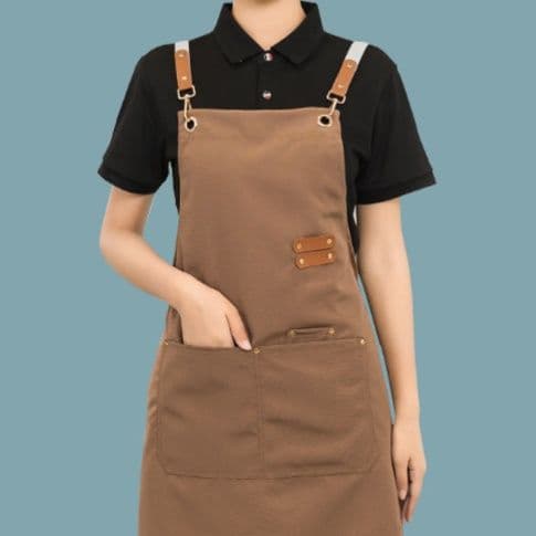 保育士エプロンナチュラルキャンバス素材肩が凝りにくいX型ポケット付き