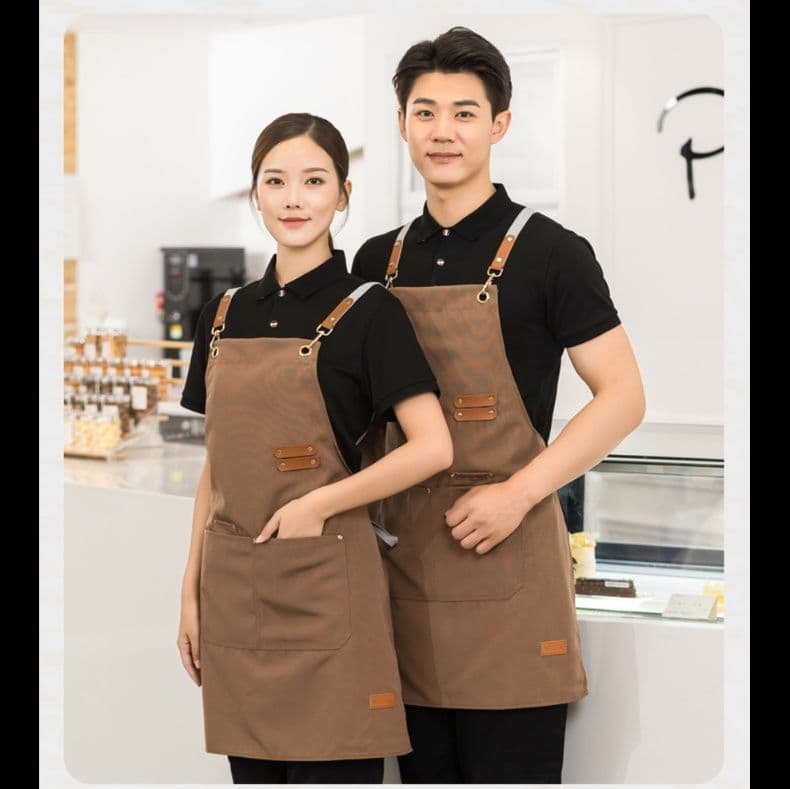 保育士エプロンナチュラルキャンバス素材肩が凝りにくいX型ポケット付き