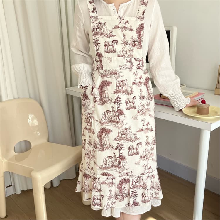 保育士 エプロン 北欧風おしゃれな袖なしフリル付きエプロン