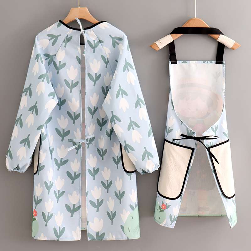 保育士 エプロン 花摘み 少女 ファンシー 保育士 エプロンドレス セット 袖付き ポケット付き ブルー