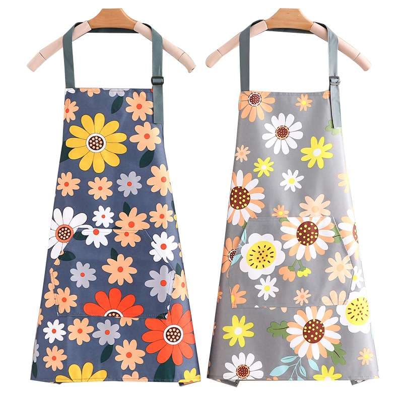 保育士 エプロン 花柄 吸水タオル付き２点セット グレー ブルー