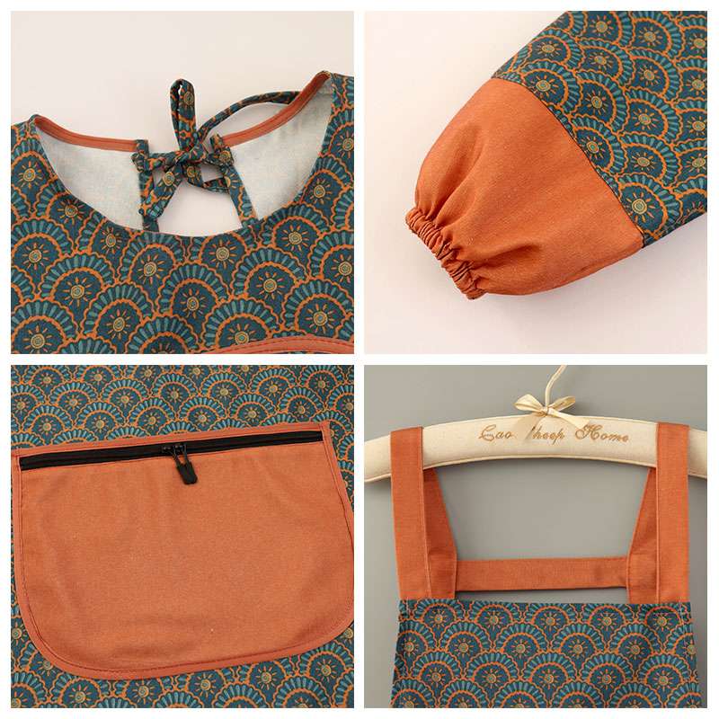 保育士 エプロンドレス 和風モダン柄 セット オレンジ ブルー