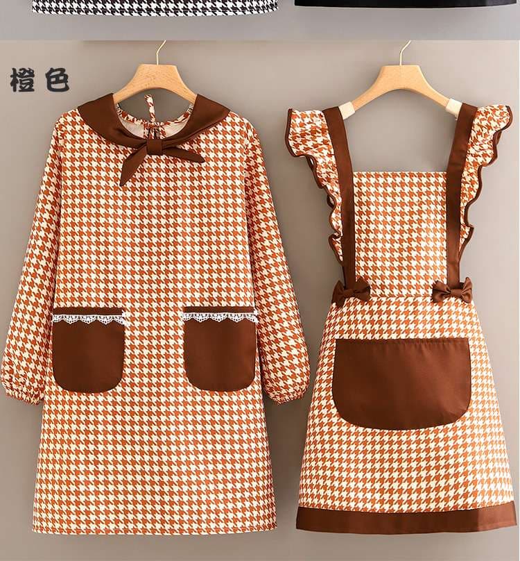保育士 エプロン ドレス セット モノトーン 千鳥柄 チェック柄 ブラック オレンジ クラシック