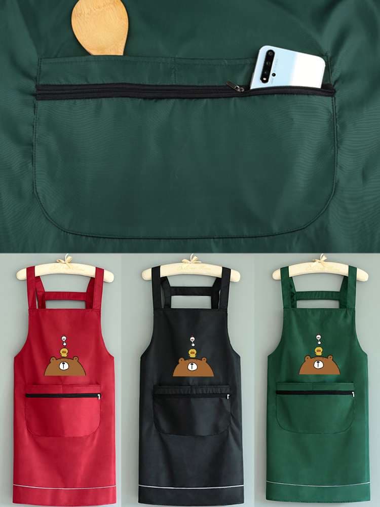 保育士 エプロンワンピース ポケット付き くま 3色展開 レッド グリーン ブラック