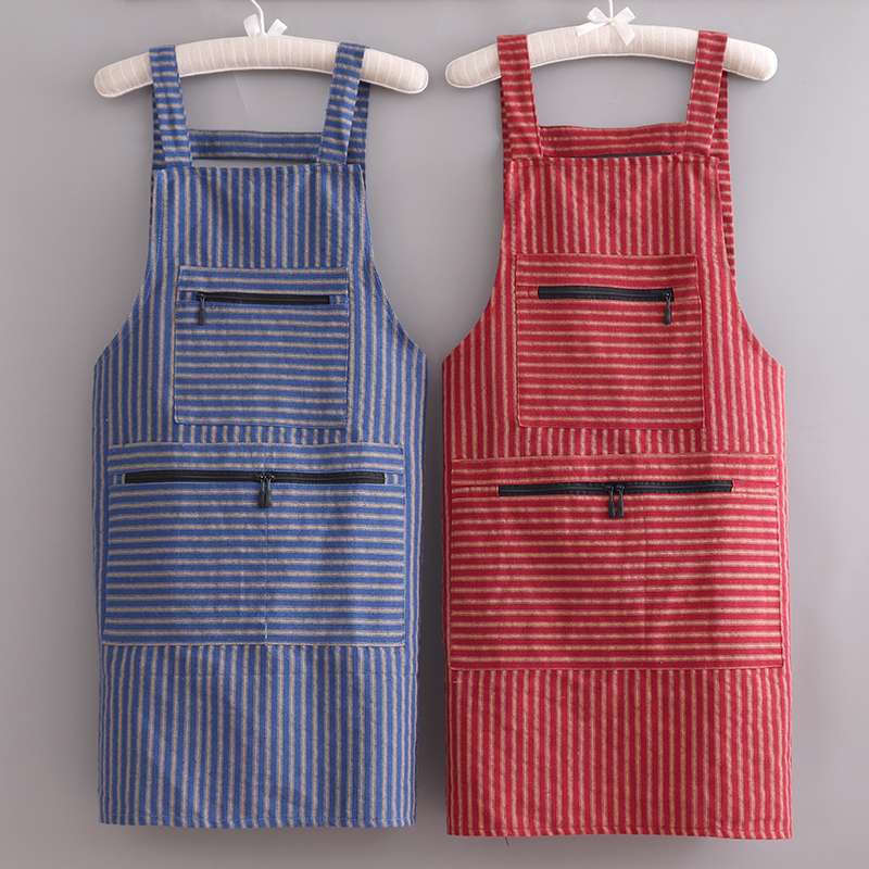 保育士 エプロンドレス ストライプ柄 ポケット付き ブルー ピンク レッド