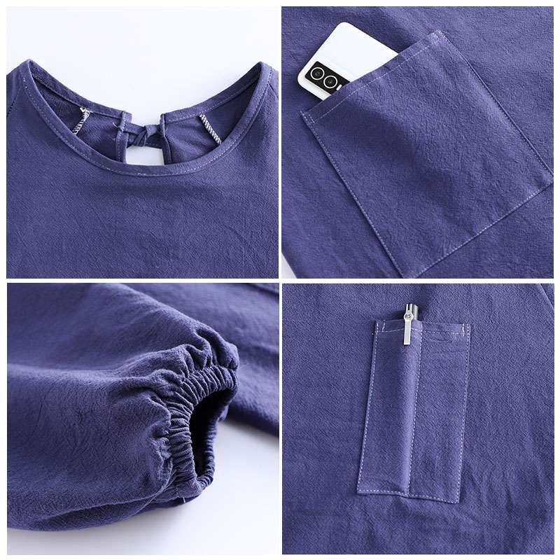 保育士 エプロン マルチポケット付き 無地 保育士 エプロンワンピース セット グリーン ピンク ブルー