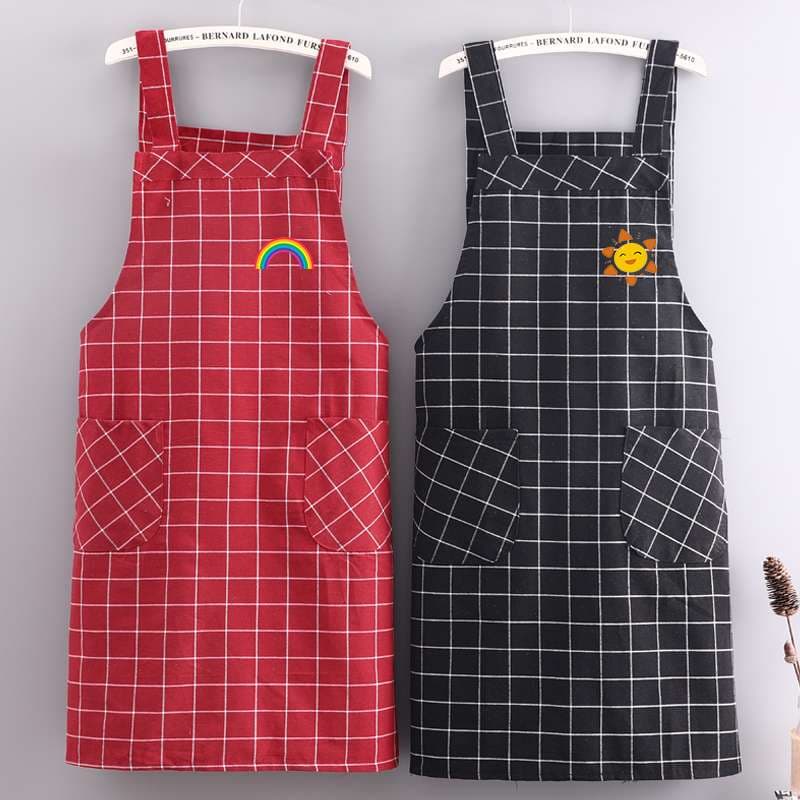 保育士 エプロン チェック柄 虹 太陽 ブラック グレー レッド
