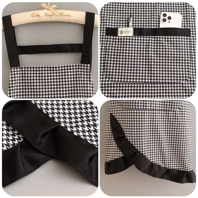 保育士 エプロン モダン 千鳥格子 ポケット付き 保育士 エプロンドレス ブラック オレンジ ブルー レッド