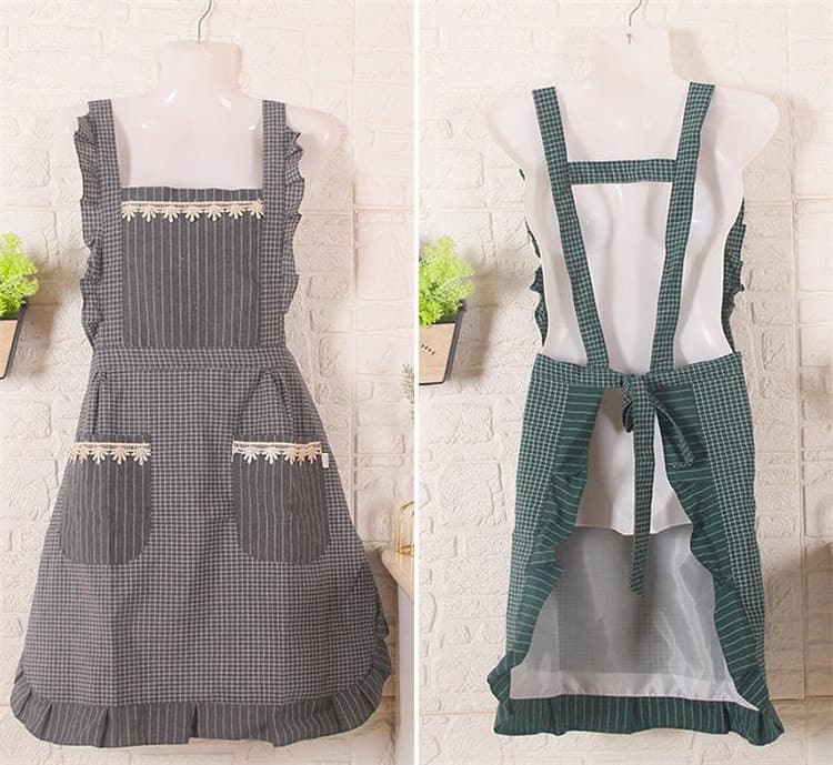 保育士 エプロン かわいいチェックエプロン 防汚コットン製首掛けタイプ