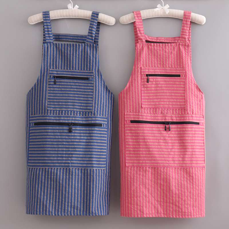 保育士 エプロンドレス ストライプ柄 ポケット付き ブルー ピンク レッド