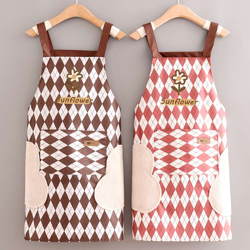 保育士 エプロン サンフラワー チェック ワンピース ブラウン ピンク イエロー