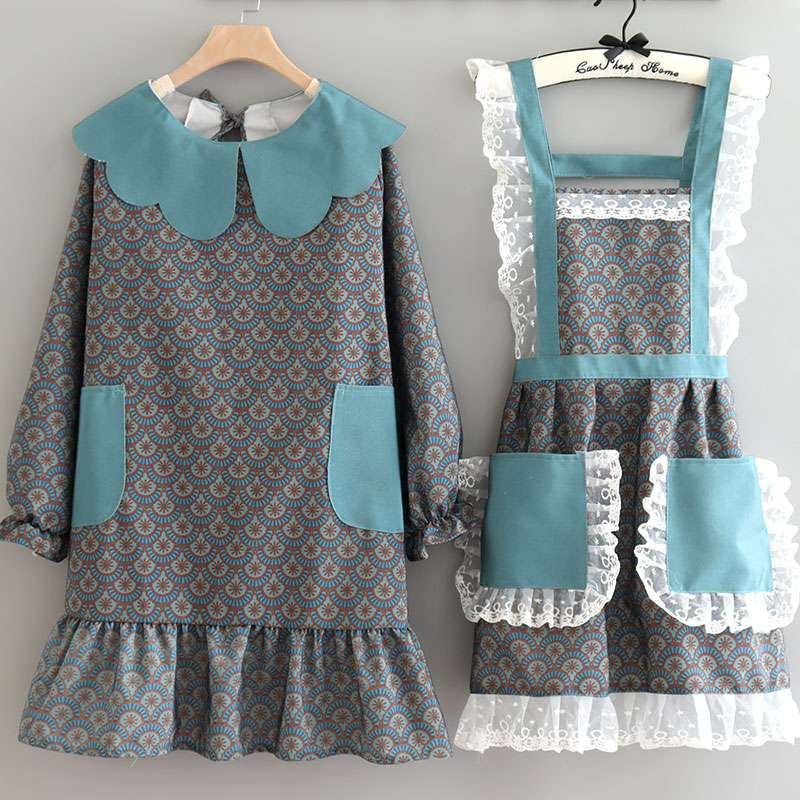 レトロ花柄プリント保育士 エプロンドレスセット