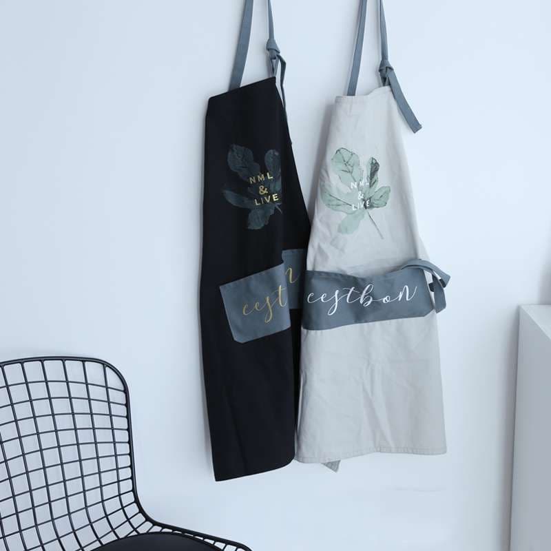 リーフ柄ポケット付きおしゃれ保育士 エプロン