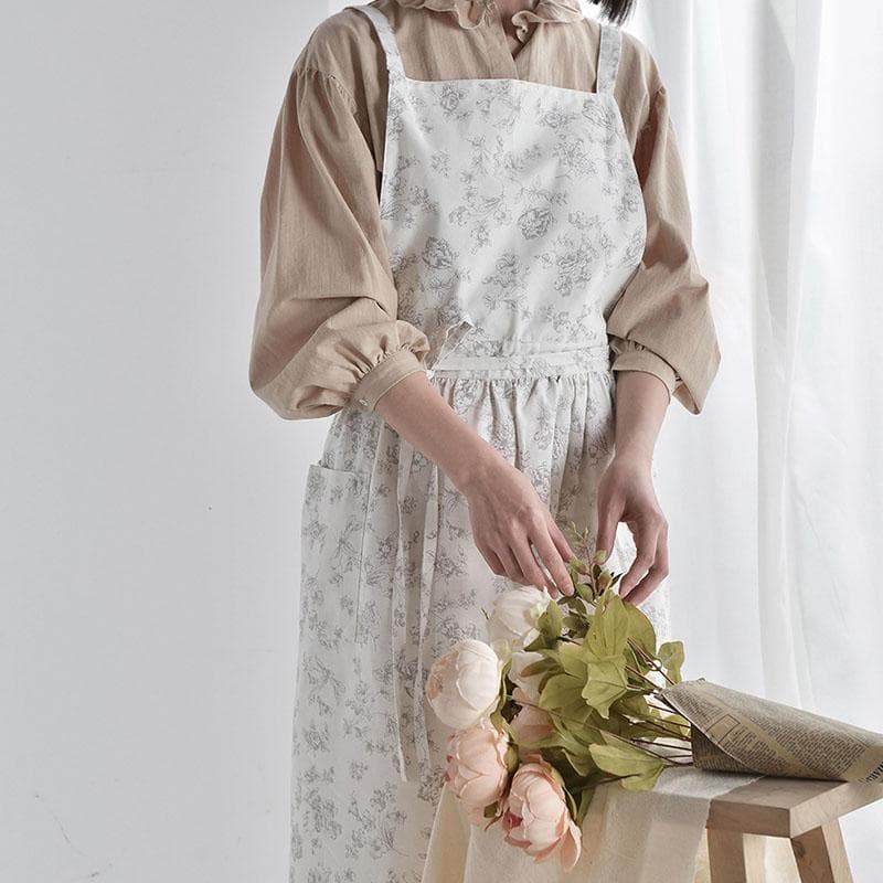 保育士 エプロン 北欧花柄ワンピース型エプロン撥水加工着脱簡単大きめ作業用