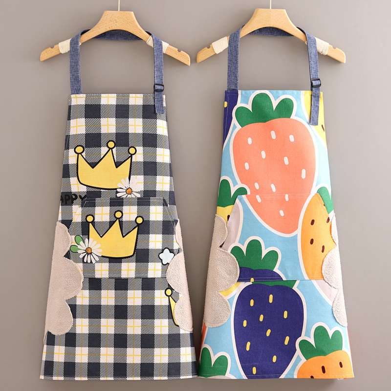 保育士 エプロン チェック フルーツ柄 キッズ 2点セット ブルー グレー