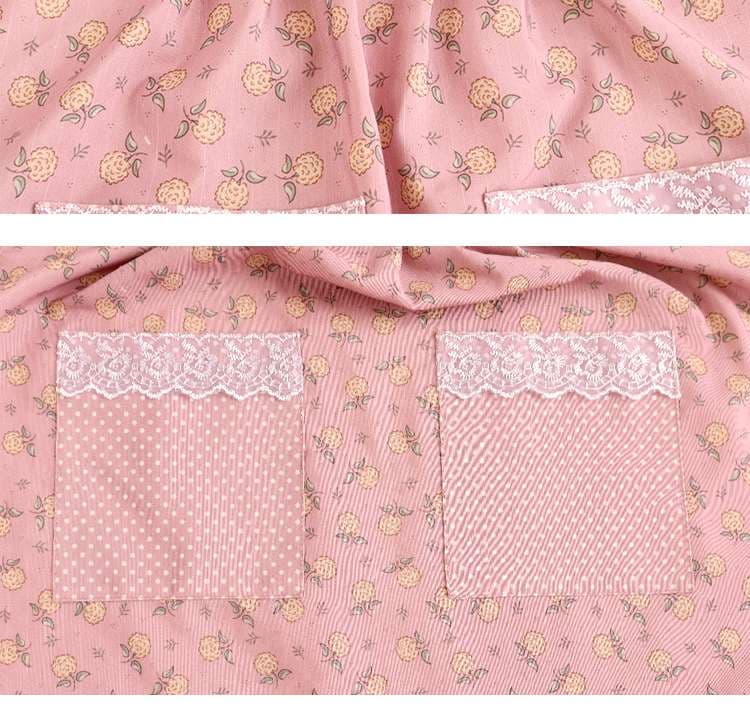 保育士 エプロン 花柄 レース付き 保育士 エプロンワンピース ヴィンテージ風 ブルー ピンク オレンジ