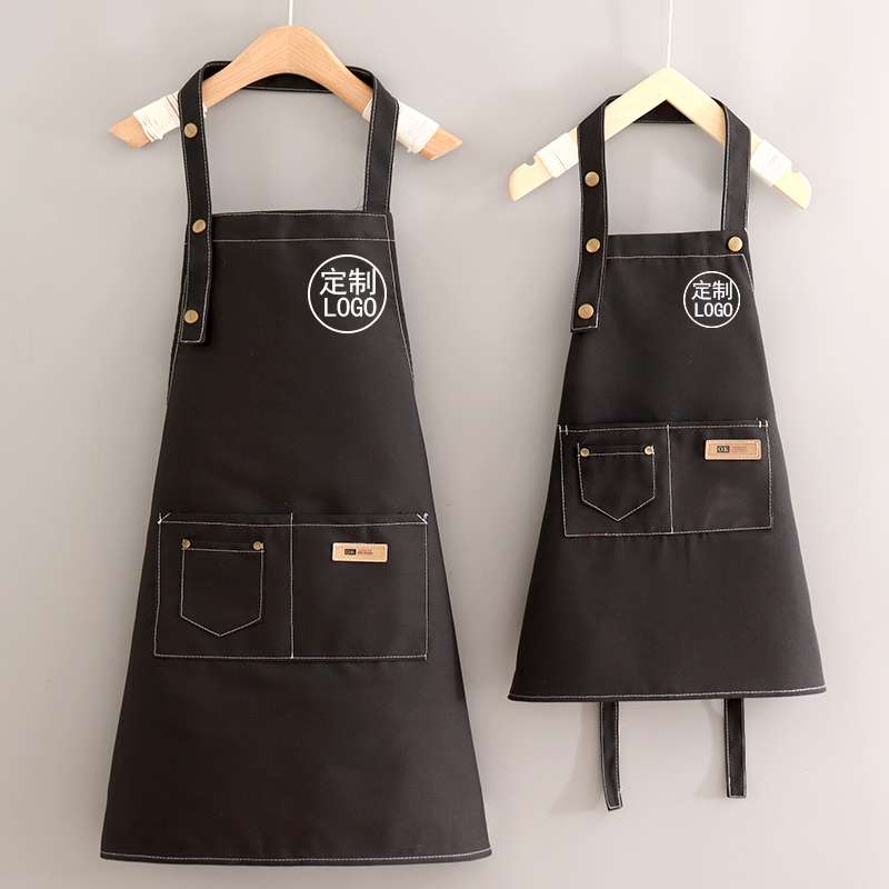 親子お揃いカスタムロゴ保育士 エプロン ピンク ブラック ネイビー ブラック