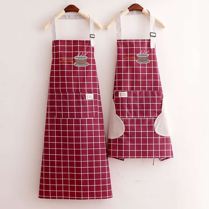 保育士 エプロン チェック柄 カフェ風 ペア 親子セット ブラック グレー レッド