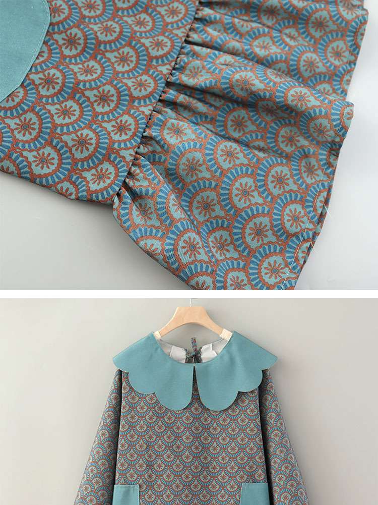 レトロ花柄プリント保育士 エプロンドレスセット