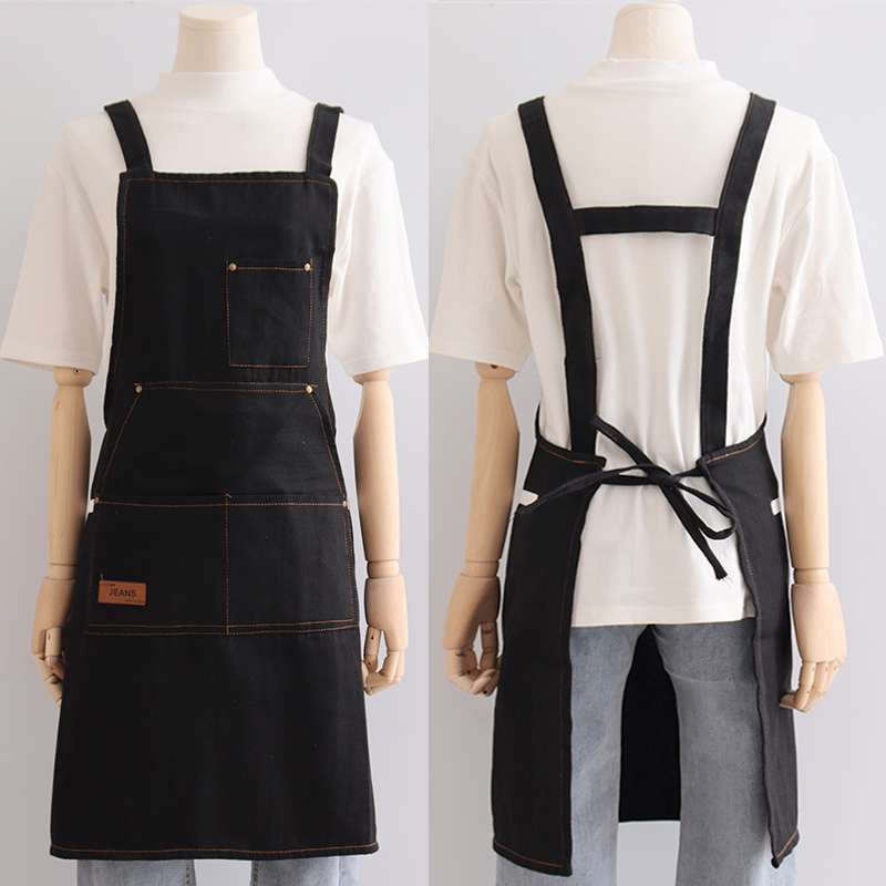 保育士 エプロン メンズ クロスバック デニム ブルー ブラック