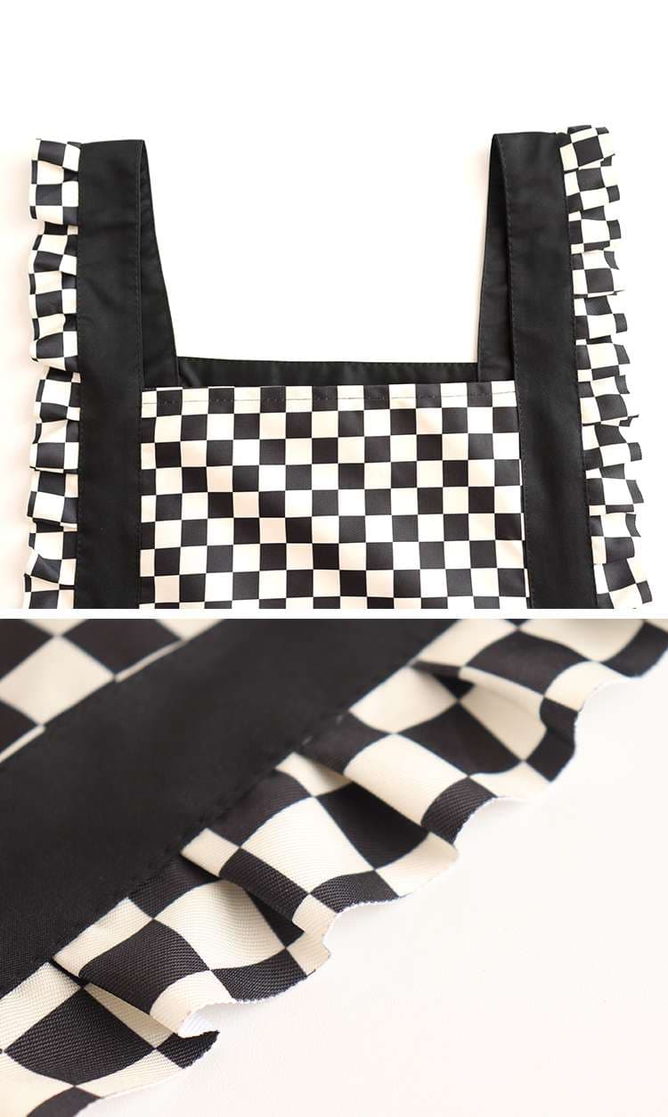 保育士 エプロン チェッカーフラッグ 市松模様 キッチン保育士 エプロン ブラック レッド ブラウン