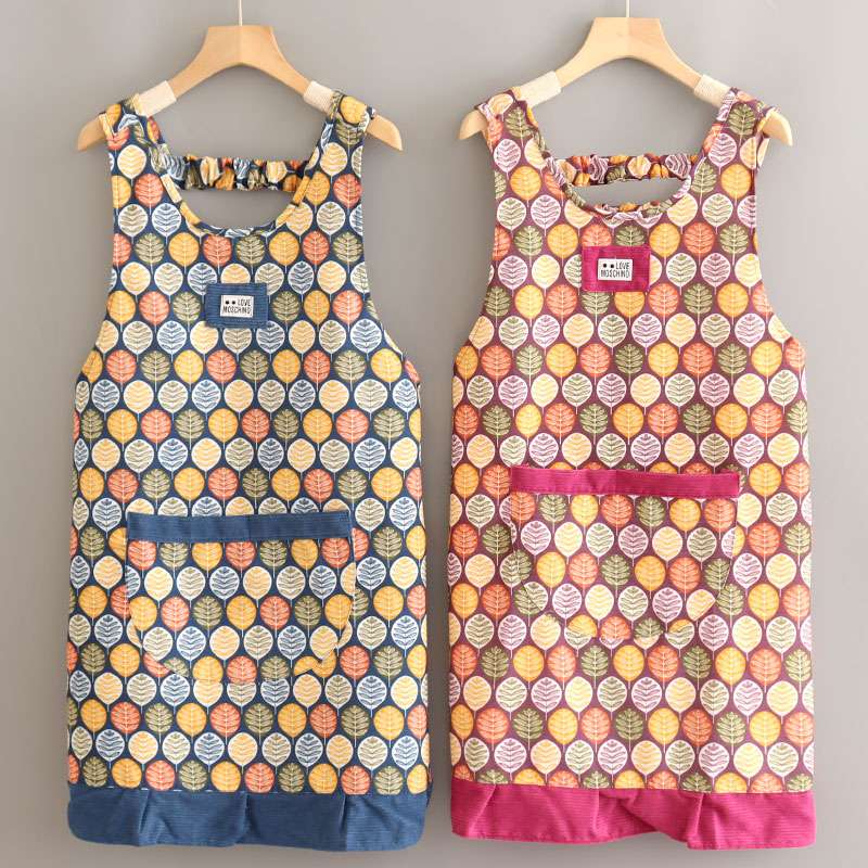 保育士 エプロン 北欧風 リーフ柄 ポケット付き 保育士 エプロンワンピース グリーン レッド