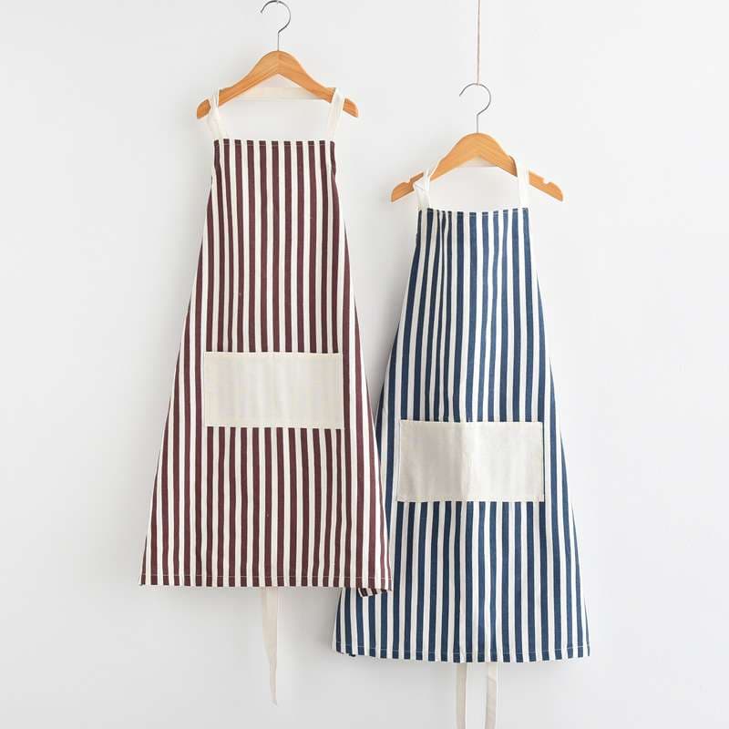 ストライプ柄保育士 エプロン ポケット付き