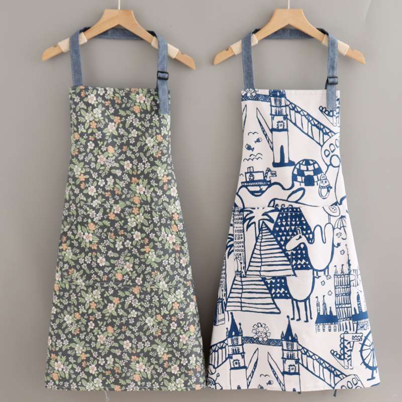 北欧風デザイン保育士 エプロン 動物と景色柄