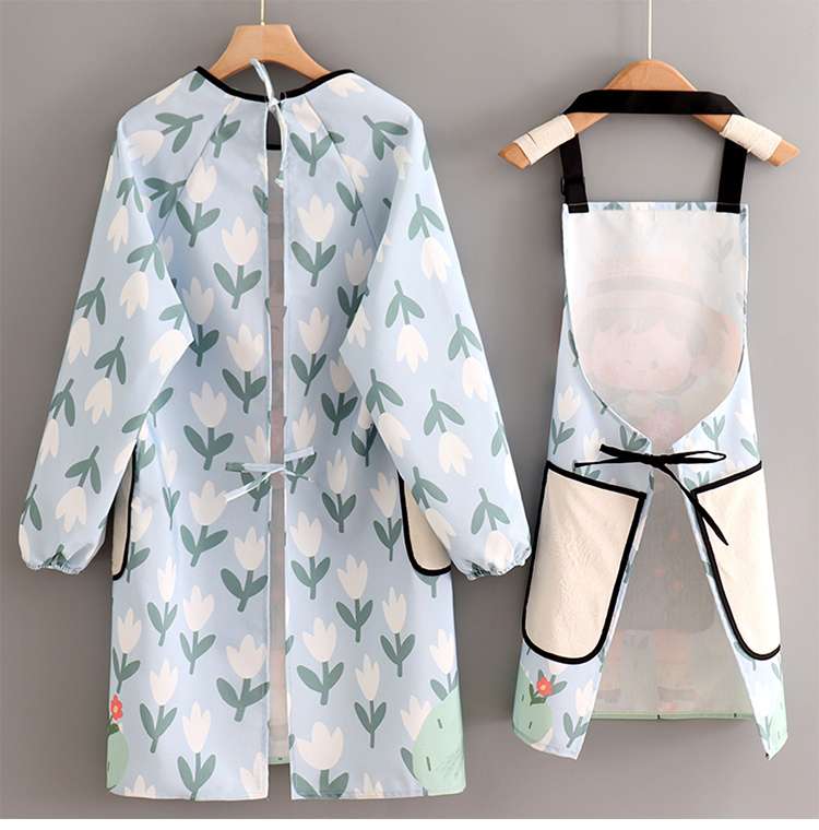 保育士 エプロン 花摘み 少女 ファンシー 保育士 エプロンドレス セット 袖付き ポケット付き ブルー