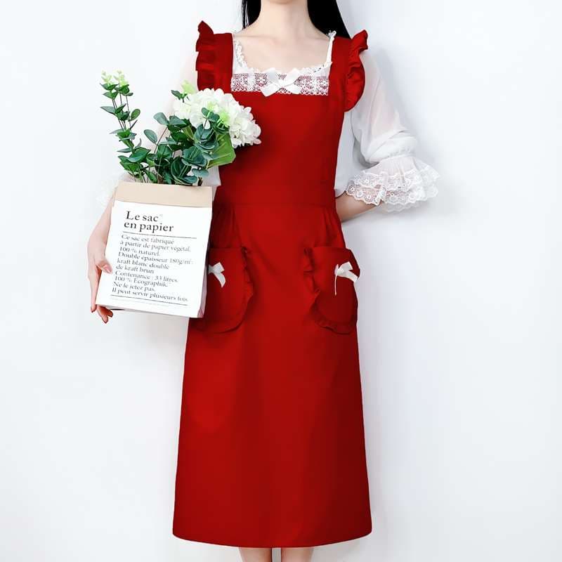 フリル襟付きメイド風保育士 エプロンワンピース