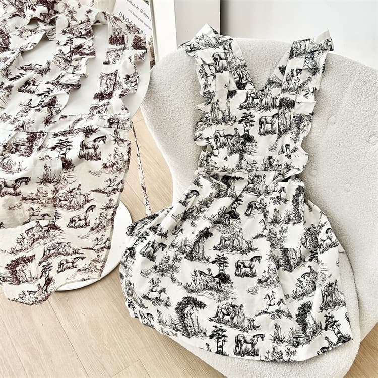 保育士 エプロン 北欧風おしゃれな袖なしフリル付きエプロン