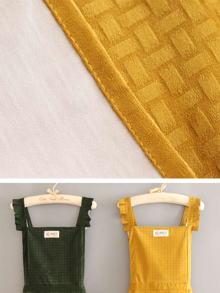 保育士 エプロン キッチン保育士 エプロン レトロ風フリル付き グリーン イエロー