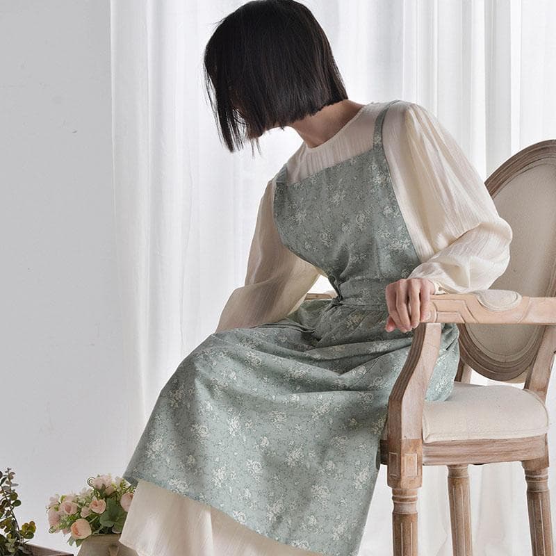 保育士 エプロン 北欧花柄ワンピース型エプロン撥水加工着脱簡単大きめ作業用