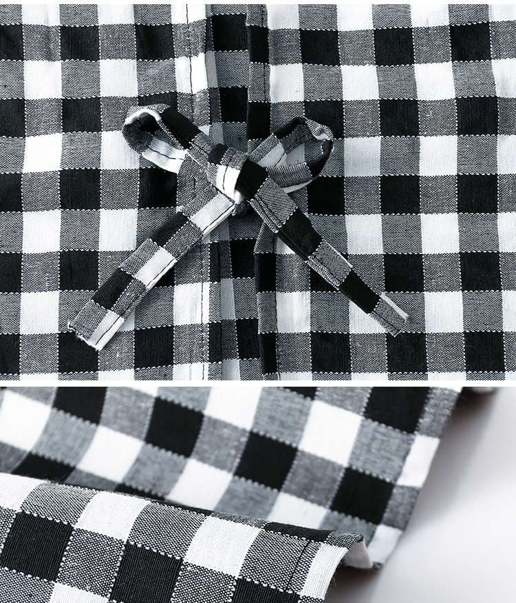 保育士 エプロン チェック柄 保育士 エプロンワンピース 2点セット袖付き ポケット付き ブラック レッド