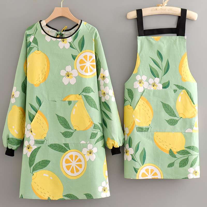 保育士 エプロン レモン柄 フルーツ フルーツガーデン 保育士 エプロンワンピース セット グリーン