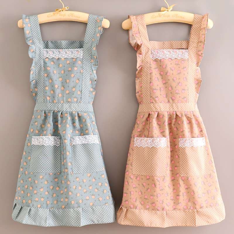 保育士 エプロン 花柄 レース付き 保育士 エプロンワンピース ヴィンテージ風 ブルー ピンク オレンジ