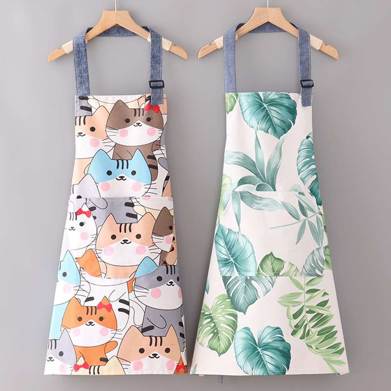 保育士 エプロン 花柄 猫 トロピカルリーフ柄 グレー グリーン ブルー