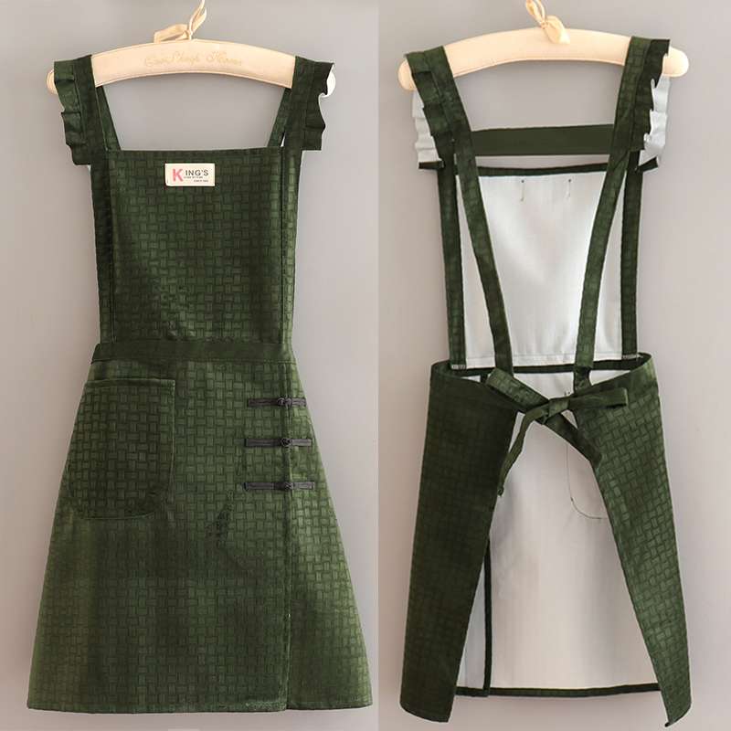 保育士 エプロン キッチン保育士 エプロン レトロ風フリル付き グリーン イエロー