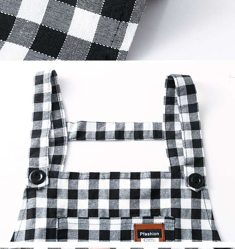 保育士 エプロン チェック柄 保育士 エプロンワンピース 2点セット袖付き ポケット付き ブラック レッド