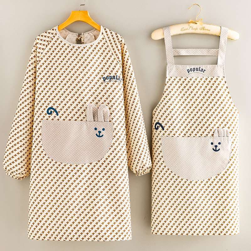 保育士 エプロン うさぎ ポケット付き 袖付き ストライプ 保育士 エプロンワンピース ブラック オレンジ